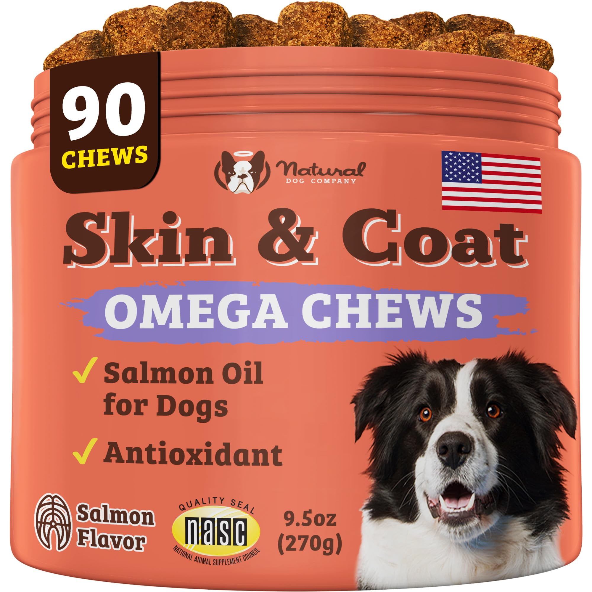 Natural Dog Company Skin & Coat Chews, Salmon & Peas Flavor, Dog ... - Dog Food With Probiotics And Omega-3 For Coat Health