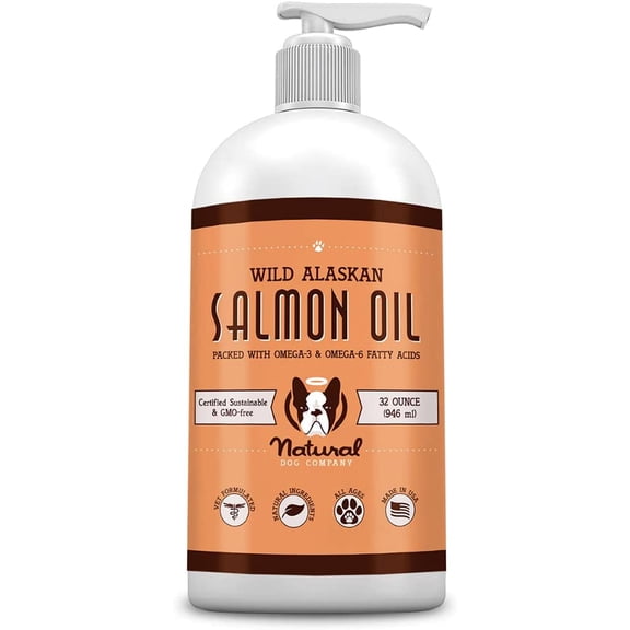 Natural Dog Company Wild Alaskan Salmon Oil for Dogs, Vet Formulated Liquid Dog Supplement, 32 fl oz.