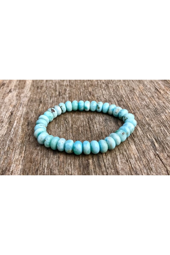 Natural Dominican Larimar 10mm Rondelle Shape Smooth Cut Beads Stretchable Bracelet for Men & Women.