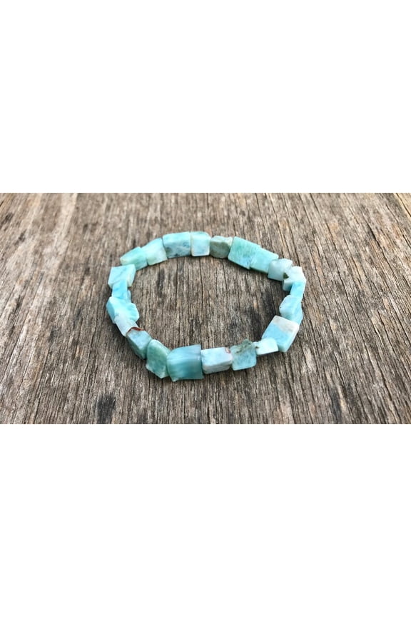 Natural Dominican Larimar 8-10mm Fancy Square Shape Smooth Cut Beads Stretchable Bracelet for Men & Women.