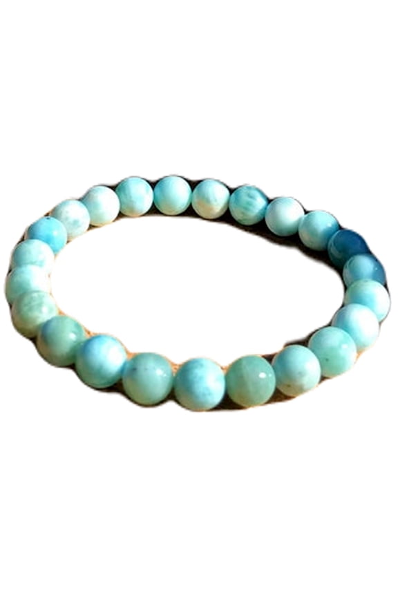 Natural Dominican Larimar 8mm Round Shape Smooth Cut Beads Stretchable Bracelet For Men & Women. Unisex Bracelet