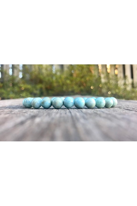 Natural Dominican Larimar 8mm Round Shape Smooth Cut Beads Stretchable Bracelet for Men & Women.