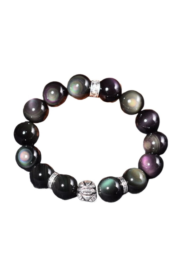 Natural Double Rainbow Eye Obsidian Chinese Dragon Pixiu Beads Bracelet 10mm