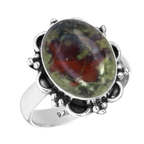 Natural Dragon Blood Jasper Ring 925 Sterling Silver Handmade Jewelry