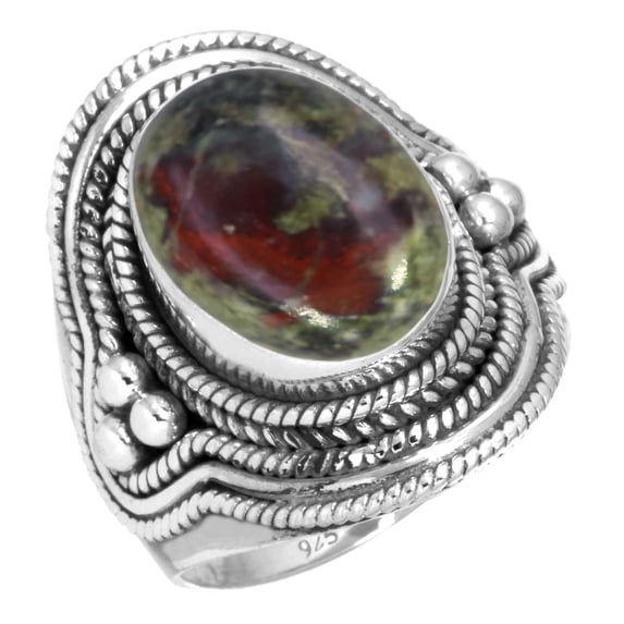 Natural Dragon Blood Jasper Ring 925 Sterling Silver Handmade Jewelry