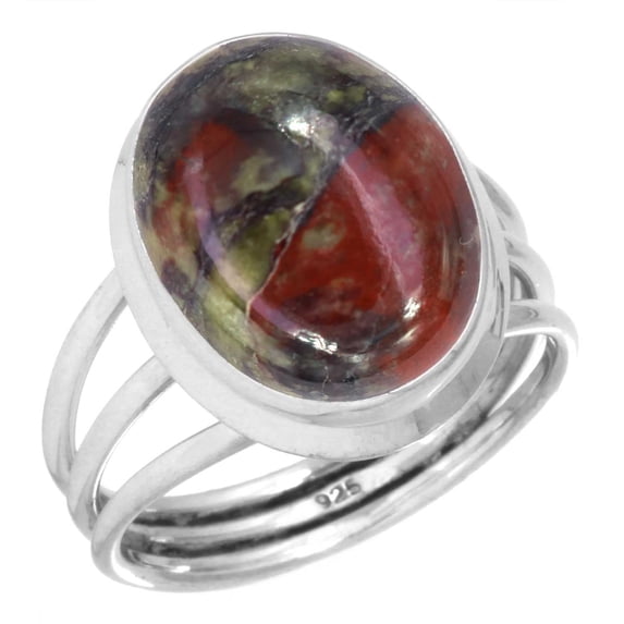 Natural Dragon Blood Jasper Ring 925 Sterling Silver Handmade Jewelry