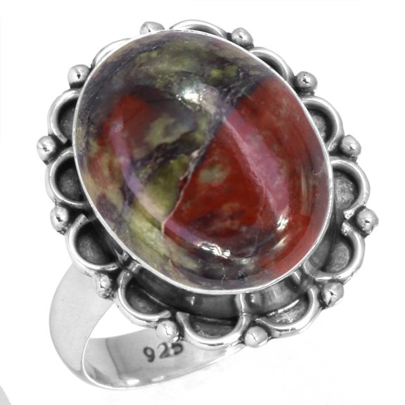 Natural Dragon Blood Jasper Ring 925 Sterling Silver Handmade Jewelry