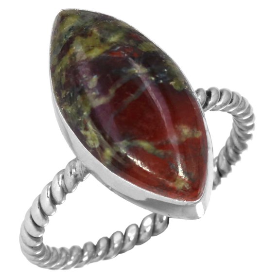 Natural Dragon Blood Jasper Women Jewelry 925 Sterling Silver Ring