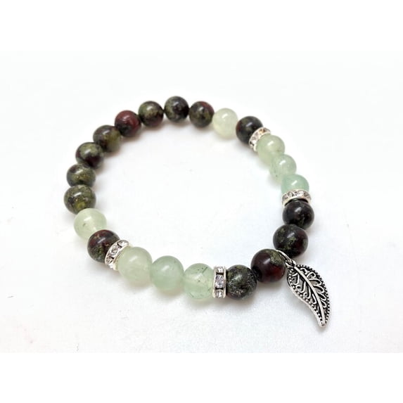 Natural Dragon Bloodstone & Prehnite 8mm Round Shape Smooth Cut Beads Stretchable Bracelet for Men & Women.