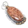 thumbnail image 1 of Natural Dragon Jasper Gemstone 925 Sterling Silver Two Tone Pendant 2.68", 1 of 1