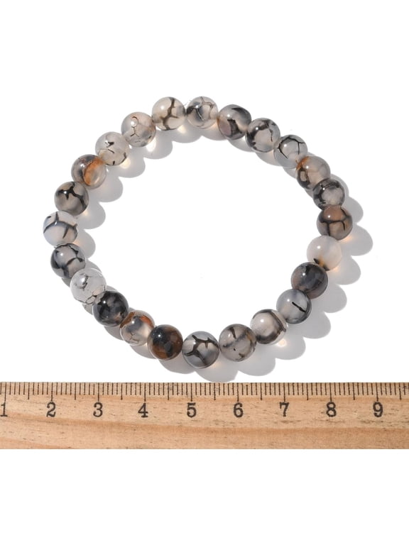 Natural Dragon Veins Agate Beaded Round Steel Blue Stretch Bracelets Dyed 2-1/8 inch(55mm)