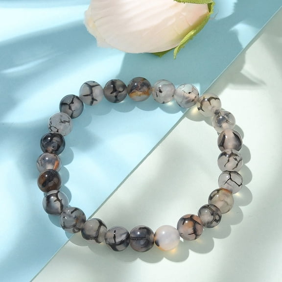 Natural Dragon Veins Agate Beaded Stretch Bracelets Dyed Round Steel Blue 2-1/8 inch(55mm)