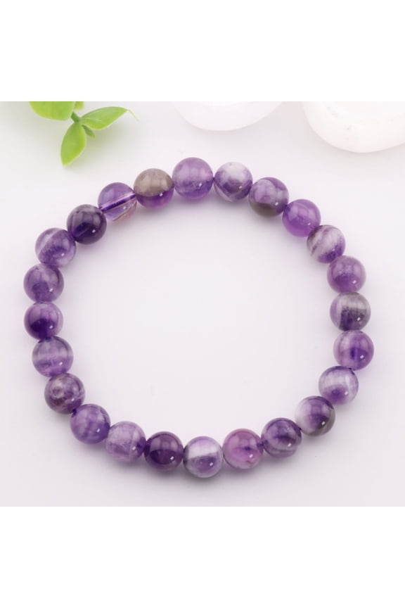 Natural Dream/Chevron Amethyst Bracelet - Metal Free, 8mm - Calm & Balance | Stone Beads Bracelet | Focus on Heart Chakra | Stunning Gem Patterns Tones | Elevate your energy and embrace self
