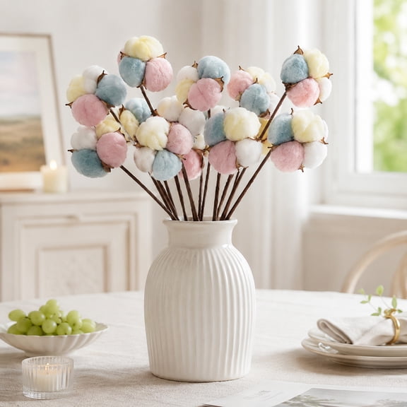 Natural Dried Cotton Stems - 13.7 Inch Cotton Flowers with Cotton Bolls, Rustic Farmhouse Decor Branches Bundle for DIY Vase Fillers and Wedding Centerpiece, Christmas, Halloween