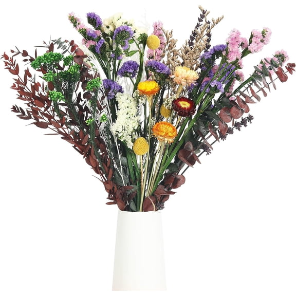 Natural Dried Flower Bouquet, 13 Kinds Dry Flowers Set, 17" DIY Floral Arrangements with Eucalyptus Baby's Breath and Lavender, Rustic Boho Wedding, Home Centerpiece Decorations, Fall Table Decor