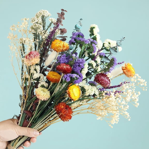 Natural Dried Flower Bouquet, 17" DIY Floral Arrangements with Eucalyptus Strawflower Lavender, Rustic Boho Wedding and Home Centerpiece Decorations, Fall Table Dcor