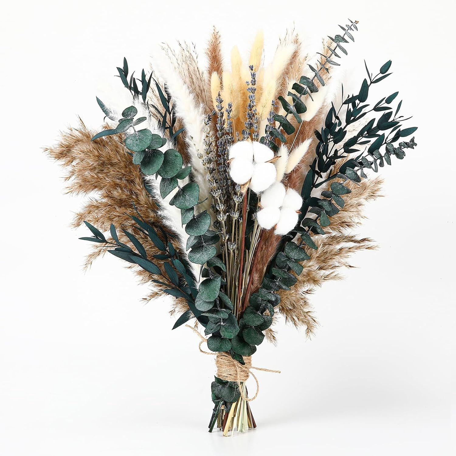Natural Dried Flower Bouquet – Pampas Grass, Cotton Stems, Bunny Tails Eucalyptus and Lavender for Western Boho Decor Rustic Flowers Your Bohemian Home, Bedroom, Wedding Table Décor