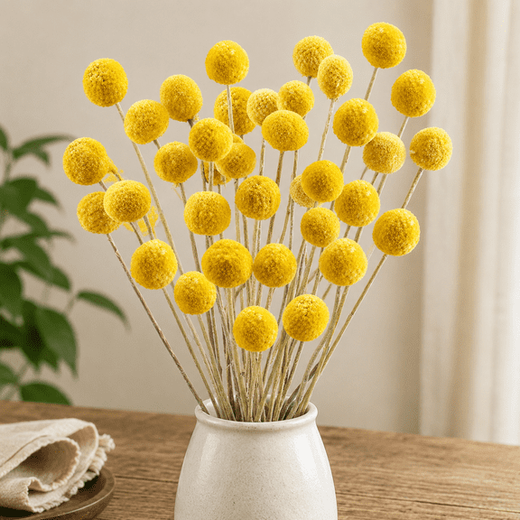 Natural Dried Flowers Craspedia Billy Balls Flowers Billy Buttons Floral Bouquet for Flower Arrangements Wedding Home Tall Vase Decor Yellow