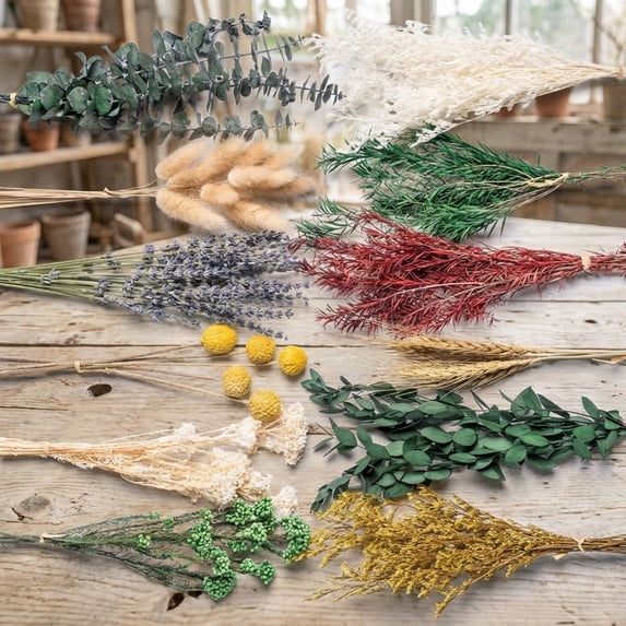 Natural Dried Flowers DIY Kit, Handpicked Including Lavender Eucalyptus Wheat, for Home Office Wedding Decor, Low-Maintenance