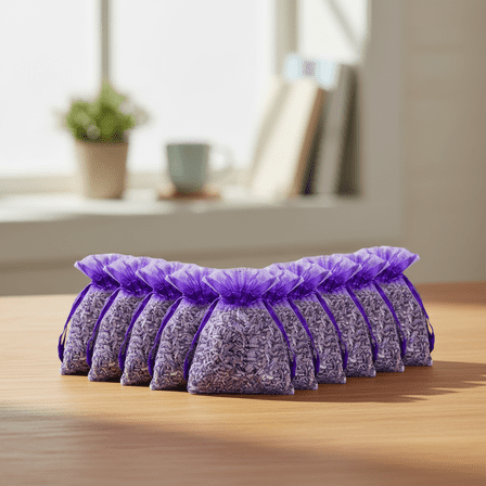 Natural Dried Lavender Sachets 10 Pack, Long Lasting Fresh Scent Bags for Drawers, Closets & Sleep Aid, Moth Repellent Home Fragrance