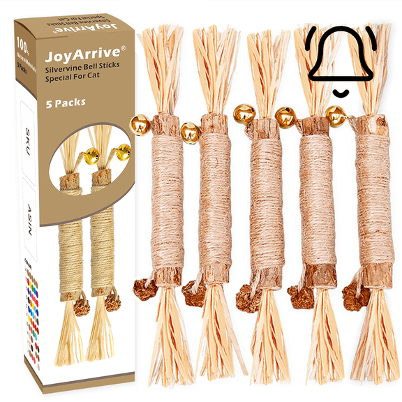 Natural Silvervine Matatabi Bell Sticks Cat Chew Toys with Cotton Treat, Durable Indoor Dental Teeth Cleaning Care Catnip Pack for Cat(Size L Color A)