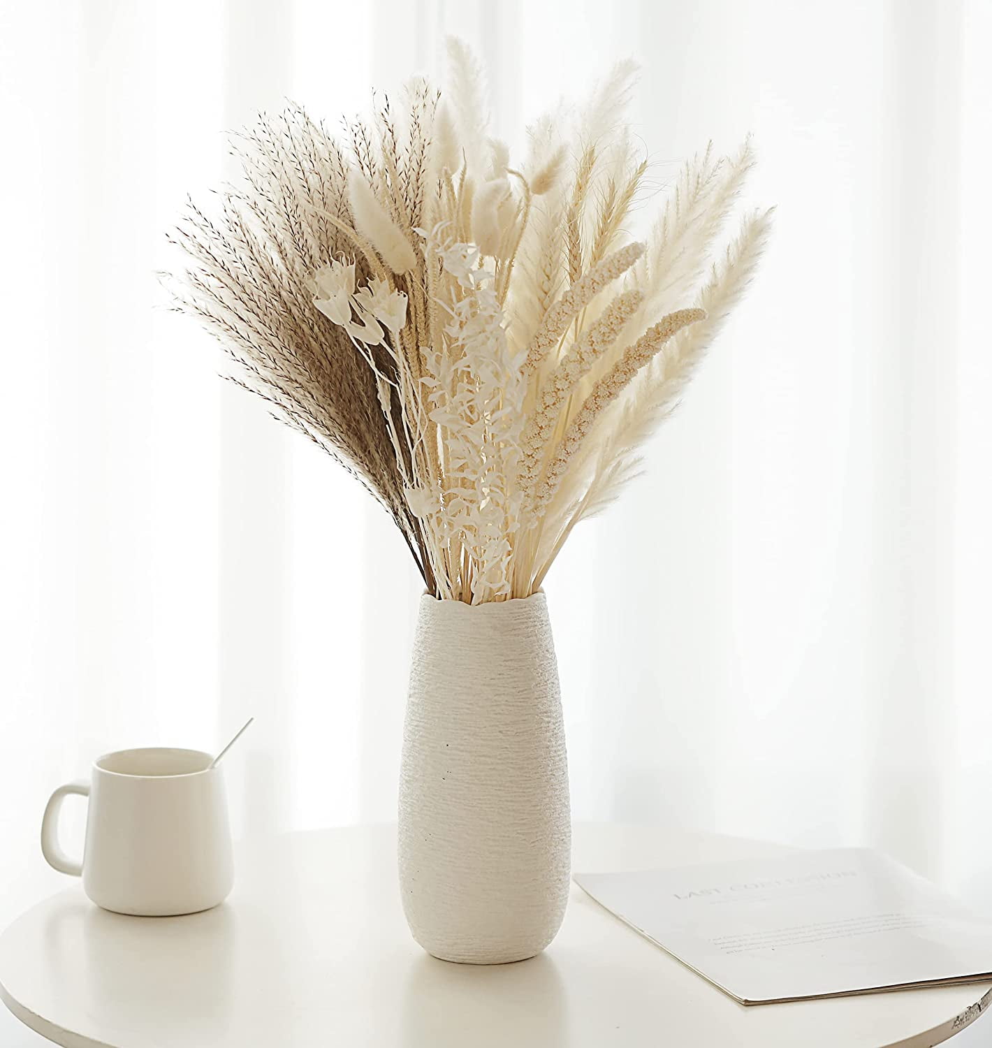 95pcs Natural Dried Pampas Grass Bouquet 17.5 Inches, Reed Flower, Gold Ball, Luxury Pampas, Valentine Grass, White Pampas Bunny Tail, Artificial