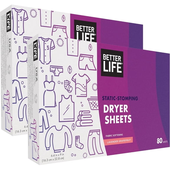 Natural Dryer Sheets, Lavender Grapefruit, 80 Count, 2 pack, 24221