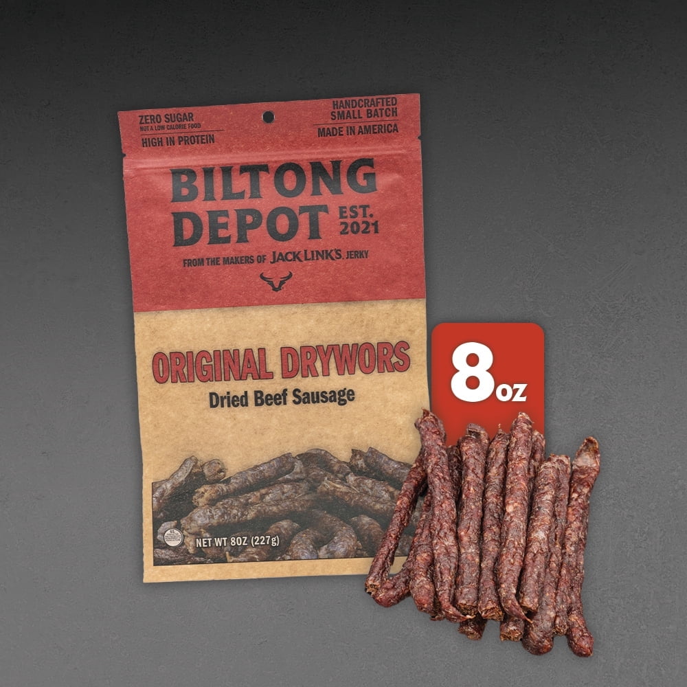 Biltong Depot Original Drywors (8oz): High Protein Snack, No Sugar, Natural Dried Beef Sausage Stick