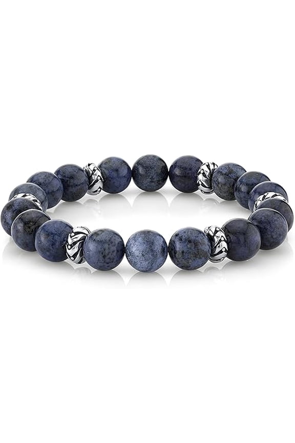 Natural Dumortierite 10mm Round Shape Smooth Cut Beads Stretchable Bracelet for Men & Women.