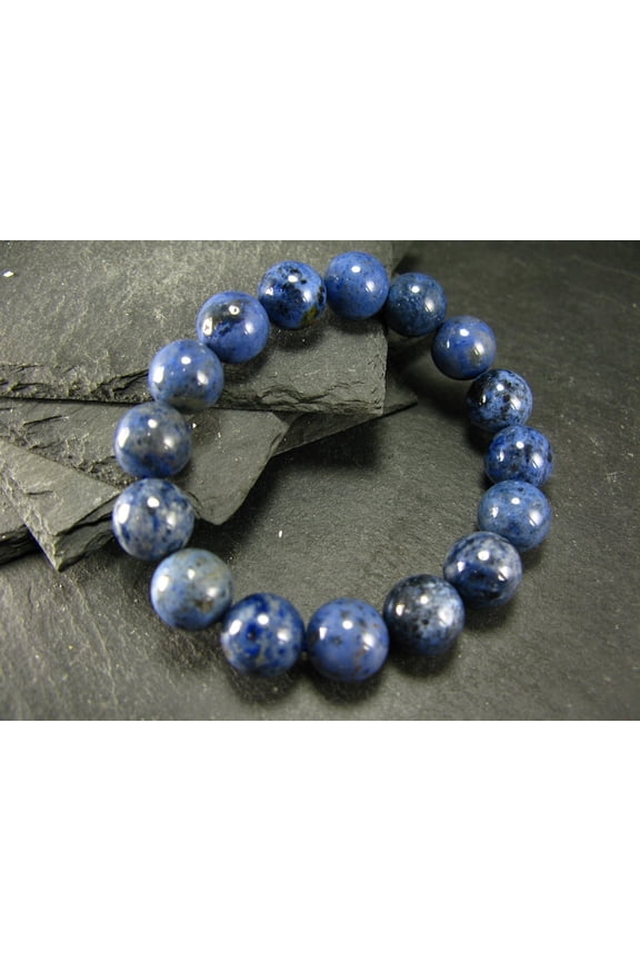 Natural Dumortierite 12mm Round Shape Smooth Cut Beads Stretchable Bracelet for Men & Women.
