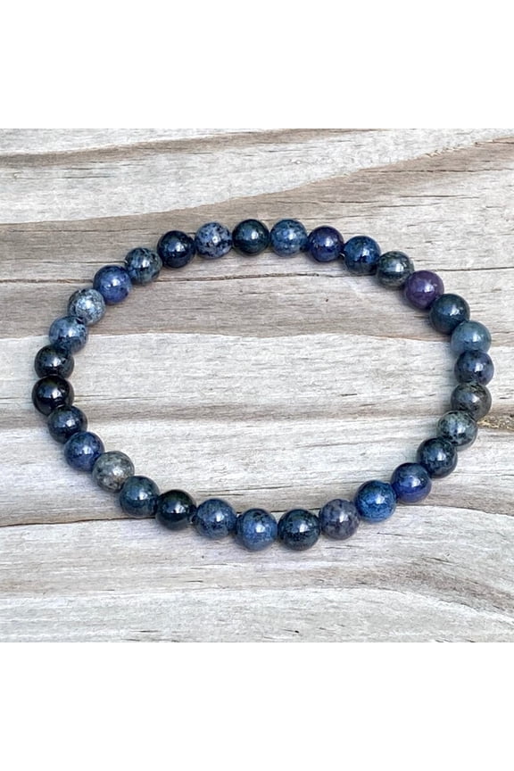 Natural Dumortierite 8mm Round Shape Smooth Cut Beads Stretchable Bracelet for Men & Women.