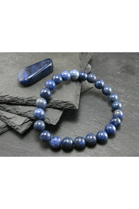 Natural Dumortierite 8mm Round Shape Smooth Cut Beads Stretchable Bracelet for Men & Women.
