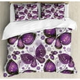thumbnail image 1 of Natural Duvet Cover Set, Butterflies with Paisley Motif on Wings Flowers Art Print, Decorative 3 Piece Bedding Set with 2 Pillow Shams, King Size, Purple White Lilac, by Ambesonne, 1 of 3