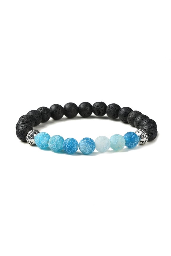 Natural Dyed Agate Lava Rock Round Beaded Stretch Bracelet Blue Inner Diameter: 2 inch(5.2cm) DIY