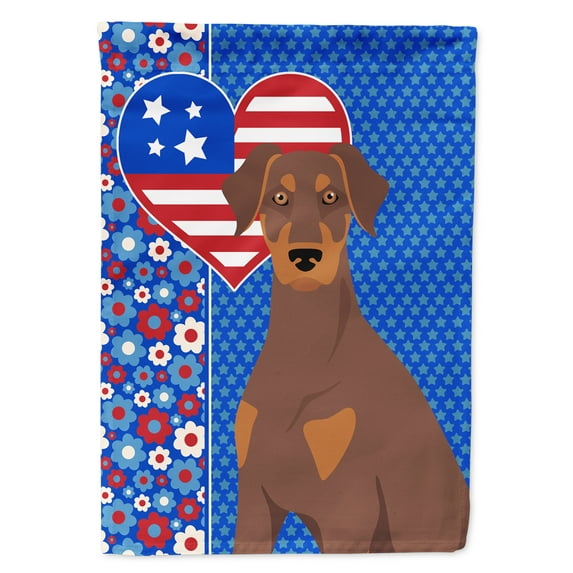 Natural Ear Red and Tan Doberman Pinscher USA American Flag Canvas House Size