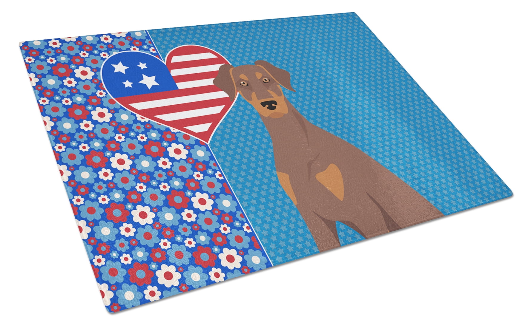 Natural Ear Red and Tan Doberman Pinscher Glass Cutting Board Large