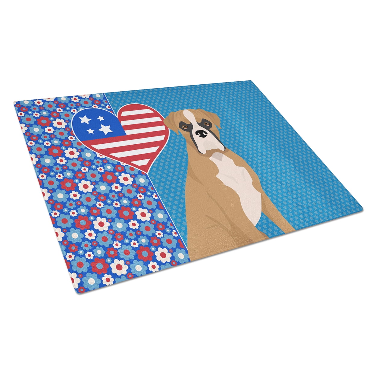 Natural Eared Fawn Boxer Glass Cutting Board Large 12 in x 15 in