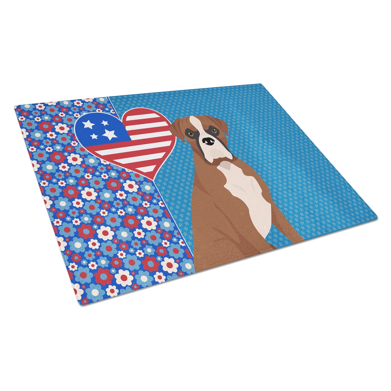 Natural Eared Red Fawn Boxer Glass Cutting Board Large 12 in x 15 in