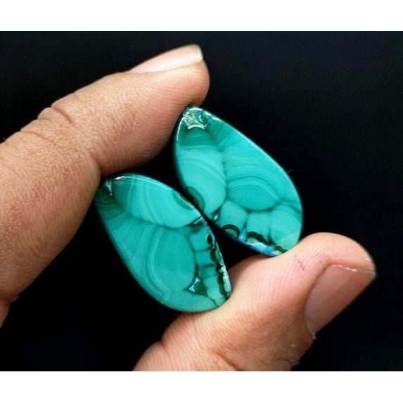 Natural Earth-Mined Malachite Gemstone Pair | Fine Quality Cabochon | Free Size | Polished Loose Stones
