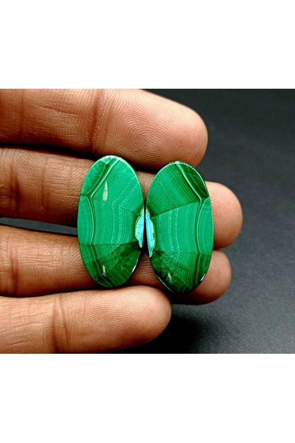 Natural Earthmine Fine Quality Malachite Free Size Cabochon Gemstone Pair. Best For Making Earrings And Healing Work