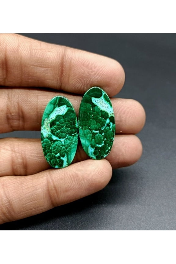 Natural Earthmine Fine Quality Malachite Free Size Cabochon Gemstone Pair. Best For Making Earrings And Healing Work