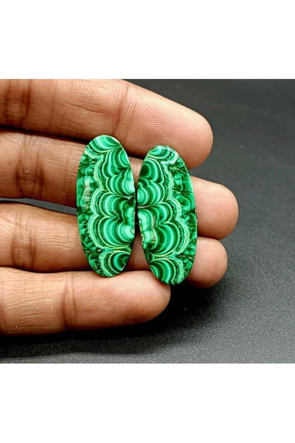 Natural Earthmine Fine Quality Malachite Free Size Cabochon Gemstone Pair. Best For Making Earrings And Healing Work
