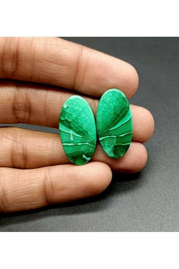 Natural Earthmine Fine Quality Malachite Free Size Cabochon Gemstone Pair. Best For Making Earrings And Healing Work