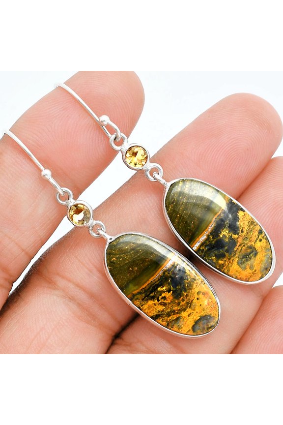 Natural Eclipse & Citrine 925 Sterling Silver Earrings Jewelry E-1002 SDE88509