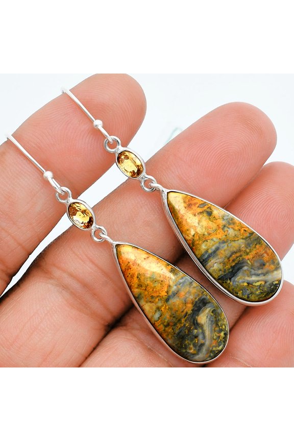 Natural Eclipse & Citrine 925 Sterling Silver Earrings Jewelry E-1002 SDE88512