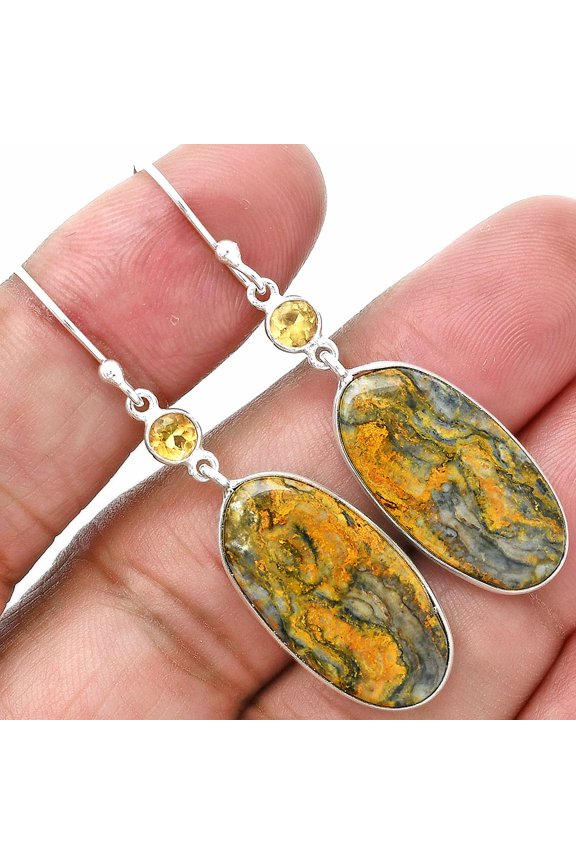 Natural Eclipse & Citrine 925 Sterling Silver Earrings Jewelry E-1002 SDE89124