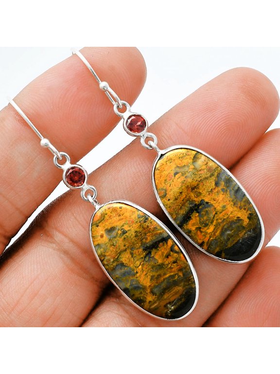 Natural Eclipse & Garnet 925 Sterling Silver Earrings Jewelry E-1002 SDE88650