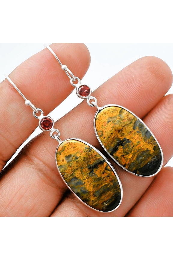 Natural Eclipse & Garnet 925 Sterling Silver Earrings Jewelry E-1002 SDE88650