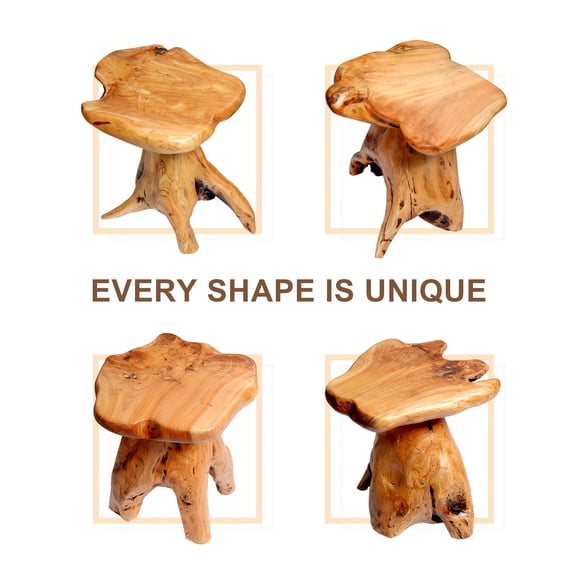 Natural Edge Solid Fir Wood Stool with Rustic Tree Stump Design, 280lb Weight Capacity, Easy-Clean Surface, Versatile Indoor Outdoor Side Table for Home, Patio, Living Room Decor