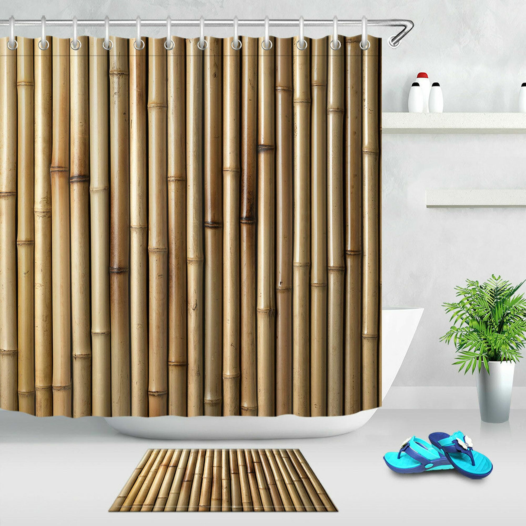 Natural Elegance BambooInspired Shower Curtain Set with Matching Bath Accessories for Stylish